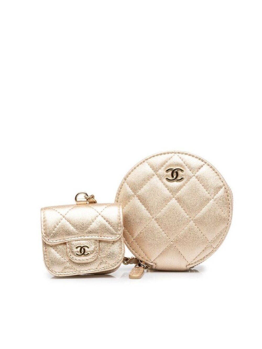 Chanel CC Logo Quilted Coin Purse Airpods Case Gold Leather